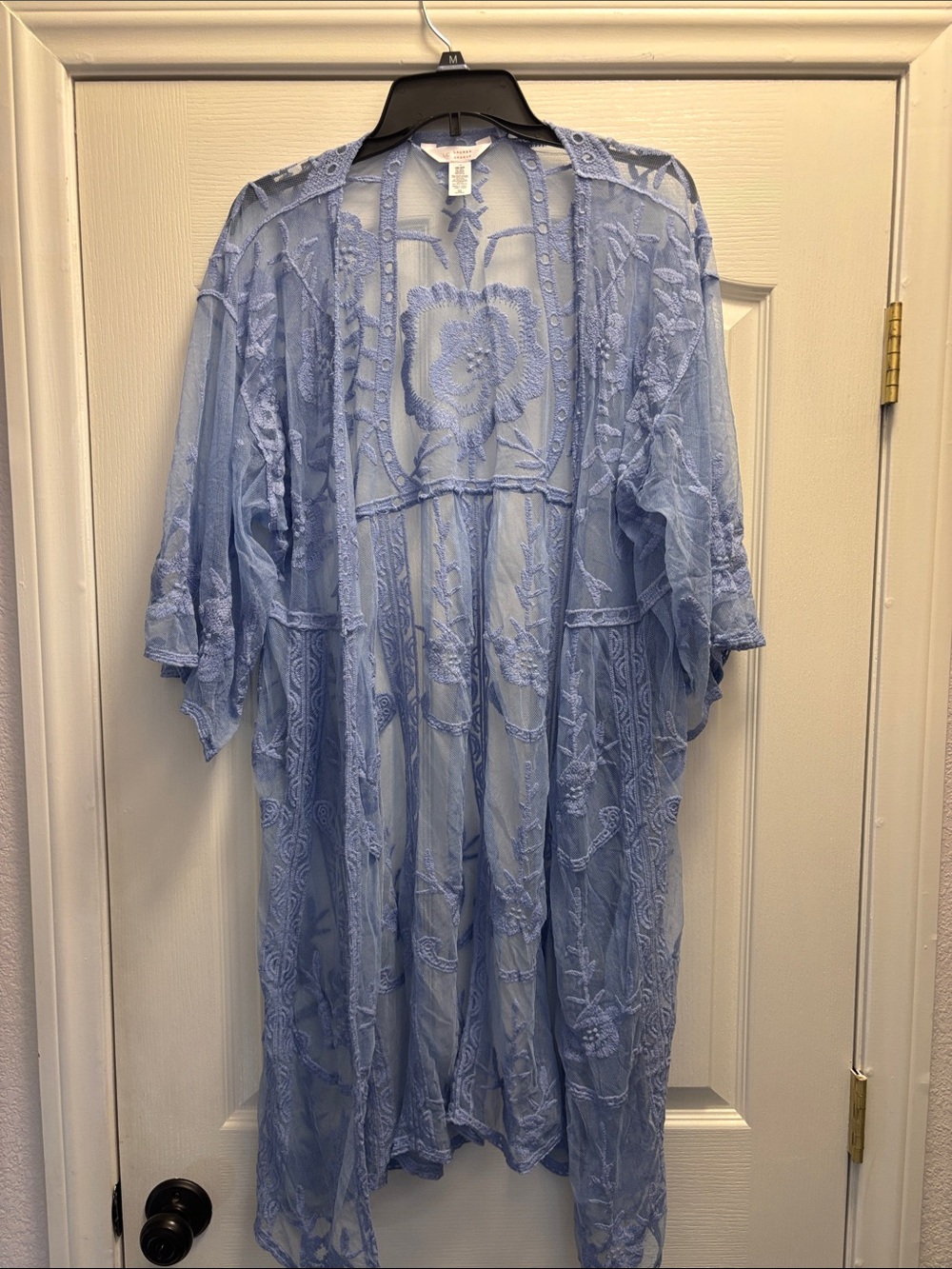 Light Blue Embroidered Sheer Kimono